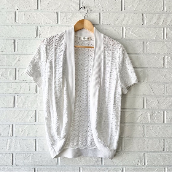 Vintage white open front short sleeve crochet cocoon cardigan sweater S - Picture 3 of 10